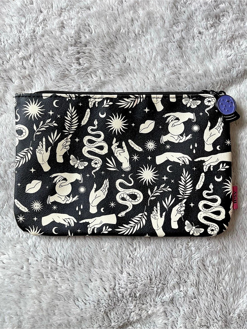 IPSY Gothic Crystal Balls Snakes Black & White Cosmic Print Cosmetic Pouch